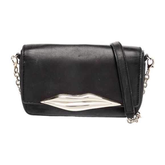 Diane von Furstenberg Black Leather Lips Crossbody Bag with Chain-Link Strap - Picture 6 of 6